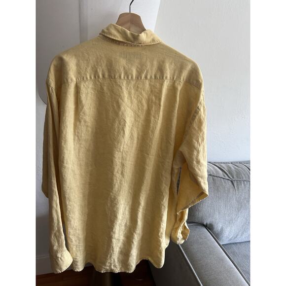 Brooks Brothers Irish Linen Shirt Mens L Yellow Coastal Casual Summer Nautical - Picture 2 of 10